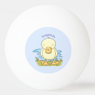 Cute yellow baby duckling cartoon illustration ping pong ball