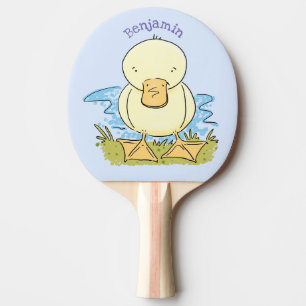 Cute yellow baby duckling cartoon illustration ping pong paddle
