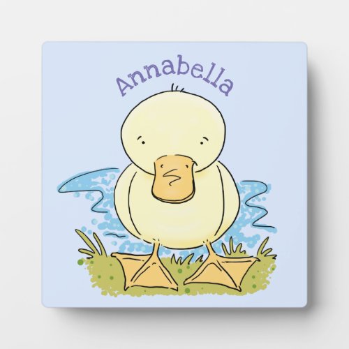 Cute yellow baby duckling cartoon illustration plaque