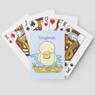 Cute yellow baby duckling cartoon illustration poker cards