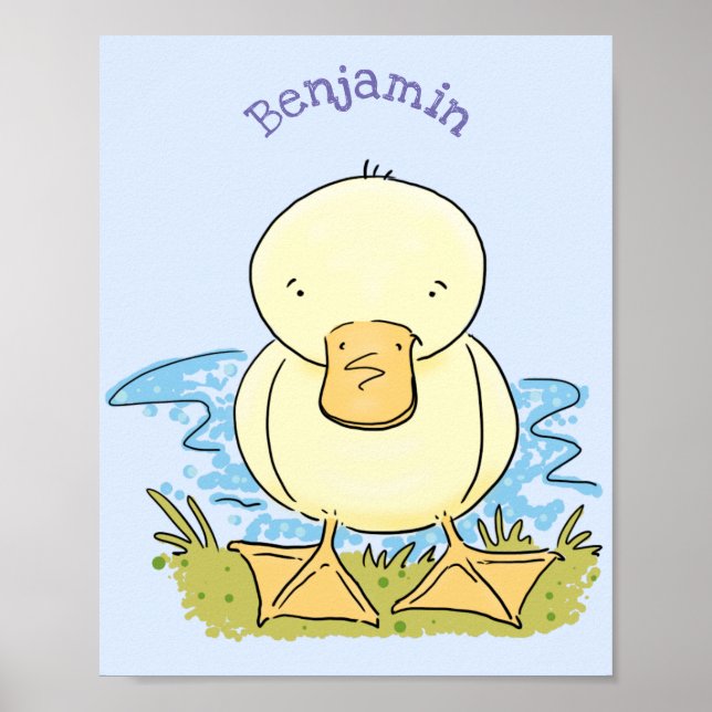 Cute yellow baby duckling cartoon illustration poster (Front)