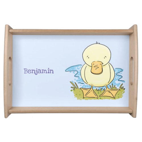 Cute yellow baby duckling cartoon illustration serving tray
