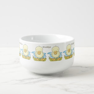 Cute yellow baby duckling cartoon illustration soup mug