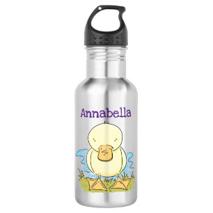 Cute yellow baby duckling cartoon illustration stainless steel water bottle