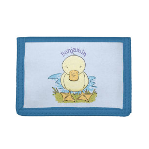 Cute yellow baby duckling cartoon illustration trifold wallet
