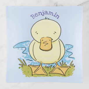 Cute yellow baby duckling cartoon illustration trinket tray