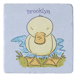 Cute yellow baby duckling cartoon illustration trivet