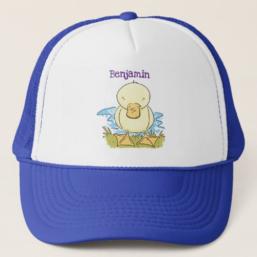 Cute yellow baby duckling cartoon illustration trucker hat