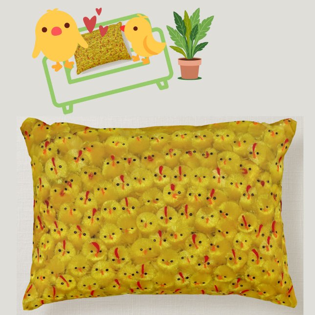 Cute Yellow Baby Easter Chicks Bright Pattern Accent Pillow (A cheerful, colorful, springtime throw pillow, featuring a cute pattern of yellow baby chicks!)