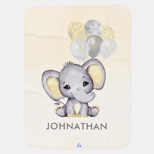 Cute Yellow Baby Elephant Baby Blanket (Back)