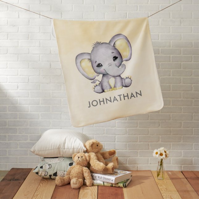 Cute Yellow Baby Elephant Baby Blanket (In Situ)