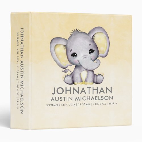 Cute Yellow Baby Elephant Baby Photo Album 3 Ring Binder