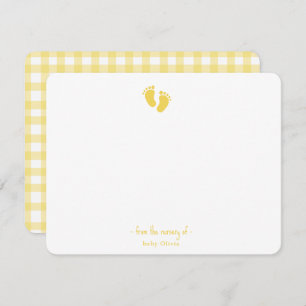 Cute Yellow Baby Footprint Nursery Thank You Card