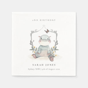 Cute Yellow Baby Hippo Foliage Any Age Birthday Napkins