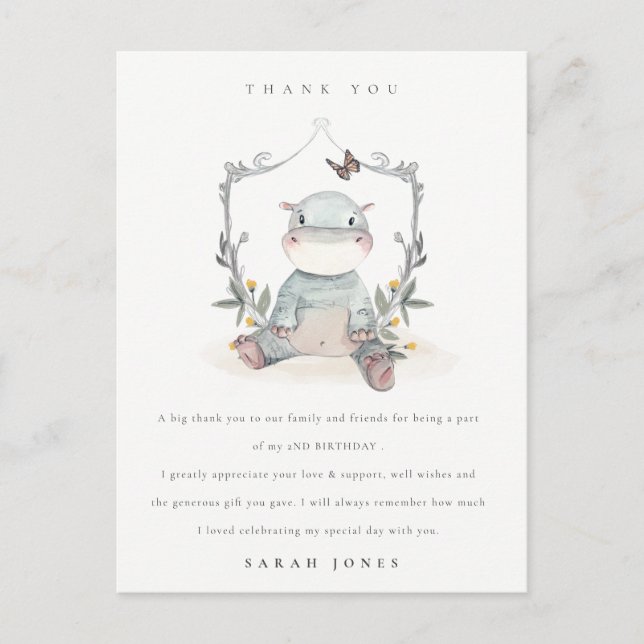 Cute Yellow Baby Hippo Foliage Any Age Birthday Postcard (Front)