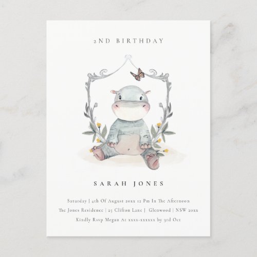 Cute Yellow Baby Hippo Foliage Any Age Birthday Postcard