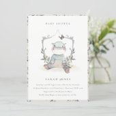 Cute Yellow Baby Hippo Foliage Baby Shower Invite (Standing Front)