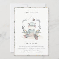 Cute Yellow Baby Hippo Foliage Baby Shower Invite