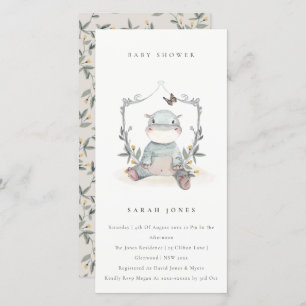Cute Yellow Baby Hippo Foliage Baby Shower Invite