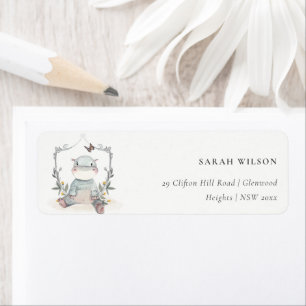 Cute Yellow Baby Hippo Foliage Balloon Address Label