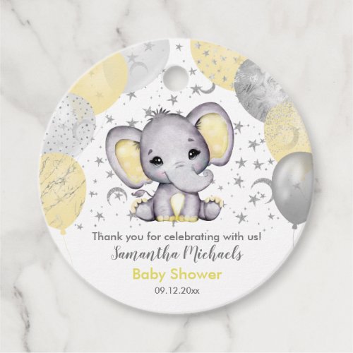 Cute Yellow Baby Shower Elephant Balloons Favor Tags