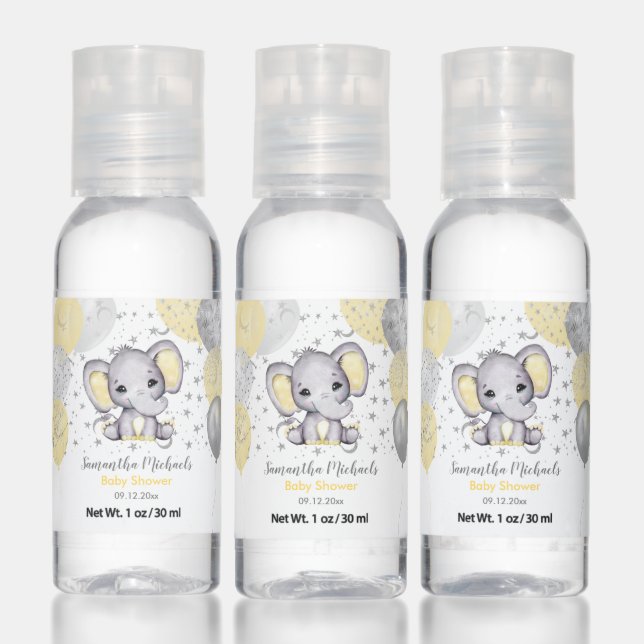 Cute Yellow Baby Shower Elephant Balloons Hand Sanitizer (Set)