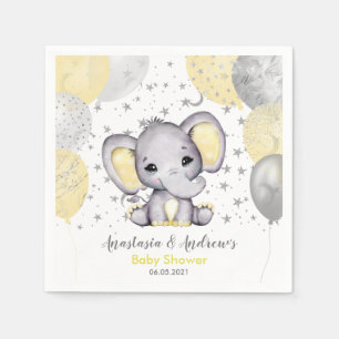 Cute Yellow Baby Shower Elephant Balloons Napkins