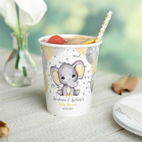 Cute Yellow Baby Shower Elephant Balloons Paper Cups