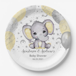 Cute Yellow Baby Shower Elephant Balloons Paper Pl Plates