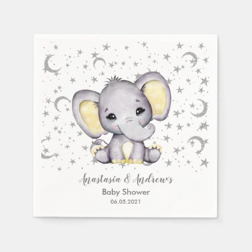 Cute Yellow Baby Shower Elephant Napkins