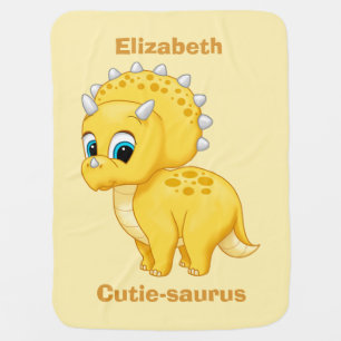 Cute Yellow Baby Triceratops Dinosaur Receiving Blanket