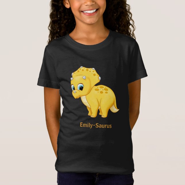 Cute Yellow Baby Triceratops Dinosaur T-Shirt (Front)