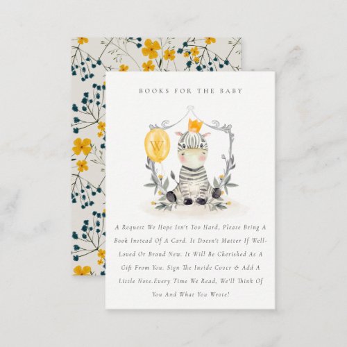 Cute Yellow Baby Zebra Fauna Books For Baby Shower Enclosure Card