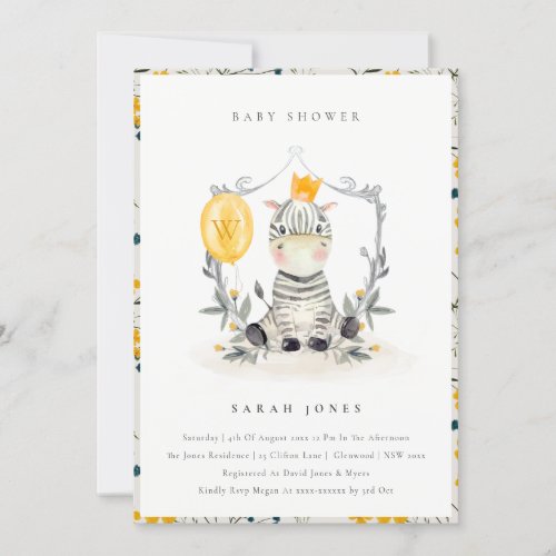 Cute Yellow Baby Zebra Foliage Baby Shower Invite