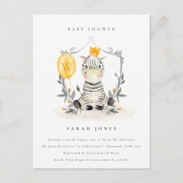 Cute Yellow Baby Zebra Foliage Baby Shower Postcard (Front)