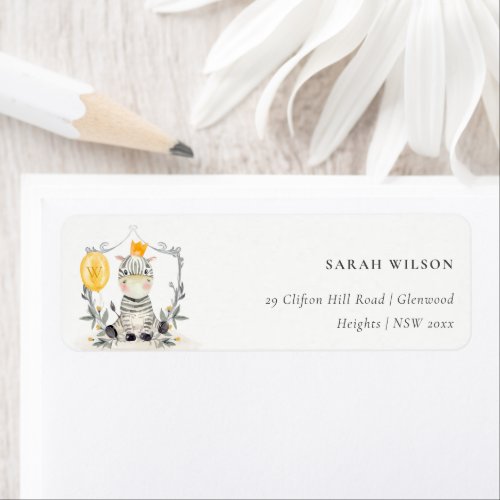 Cute Yellow Baby Zebra Foliage Balloon  Address Label