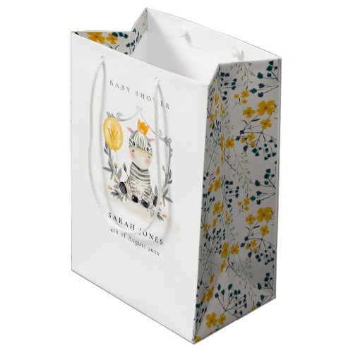 Cute Yellow Baby Zebra Foliage Balloon Baby Shower Medium Gift Bag