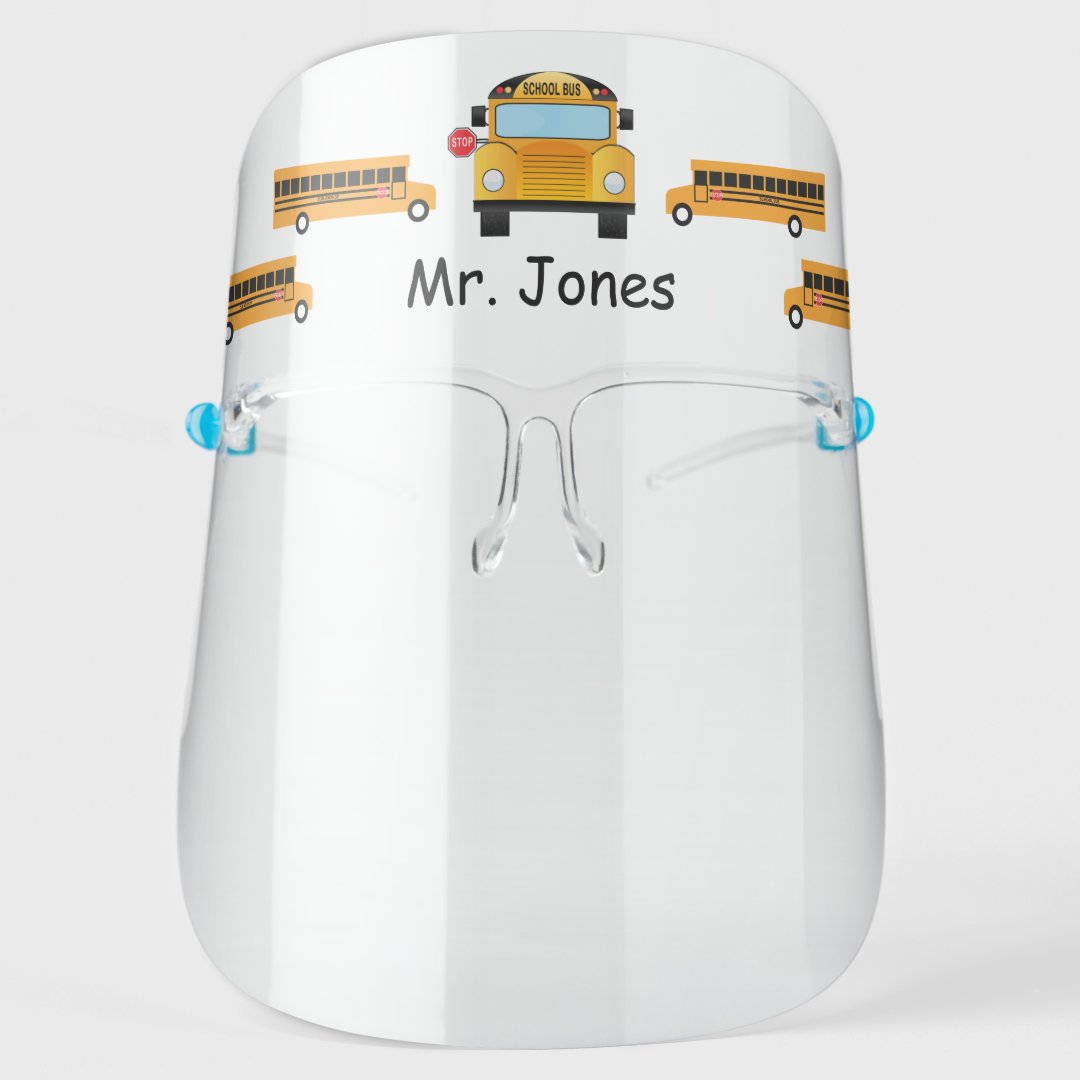 Cute Yellow Back to School Bus Driver Teacher Face Shield | Zazzle