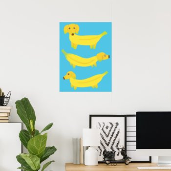 Cute Yellow Banana Dogs Graphic Poster by AwkwardDesignCo at Zazzle