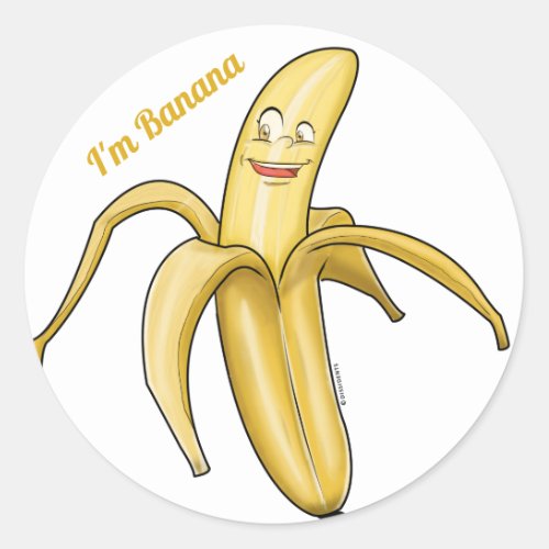Cute Yellow Banana _ Funny Fruit cartoon Classic Round Sticker