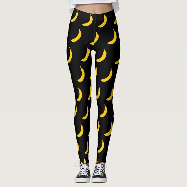 Cute yellow banana print leggings for yoga workout (Front)