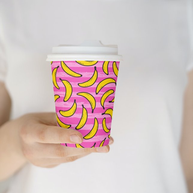 Cute Yellow Bananas Pink Stripe Summer  Paper Cups (Creator Uploaded)