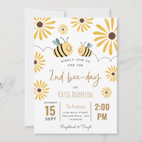 Cute Yellow Bee and Sunflower 2nd Bee_day Invitation