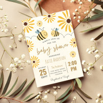 Cute Yellow Bee and Sunflower Baby Shower Invitation