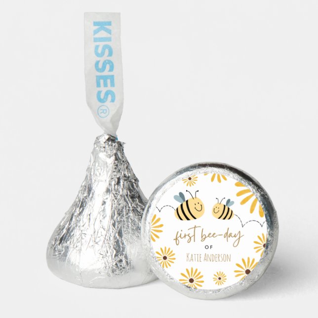 Cute Yellow Bee and Sunflower First Bee-day Hershey®'s Kisses® (Front)