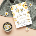 Cute Yellow Bee and Sunflower First Bee day Invitation<br><div class="desc">Cute Yellow Bee and Sunflower First Bee Day Invitation</div>