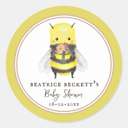 Cute Yellow Bee and Wildflower Baby Shower Sticker