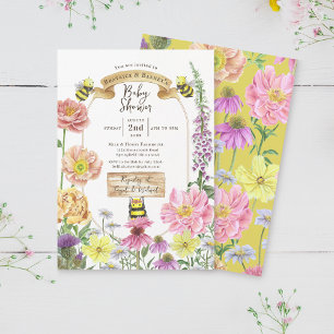Cute Yellow Bee and Wildflower Coed Baby Shower Invitation