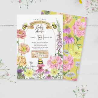 Cute Yellow Bee and Wildflower Coed Baby Shower  Invitation