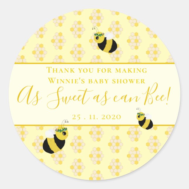 Cute Yellow Bee Baby Shower Sweet Thank You Favors Classic Round Sticker (Front)
